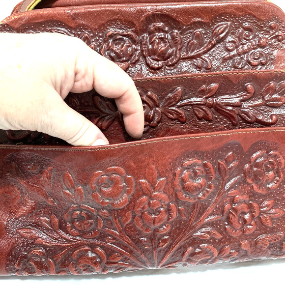 Vintage red tooled leather handbag purse Boho southwestern unique retro bag - Picture 8 of 12